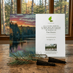 Memorial tree card for Roscommon State Forest Area in Michigan with nature-themed design on a wooden surface