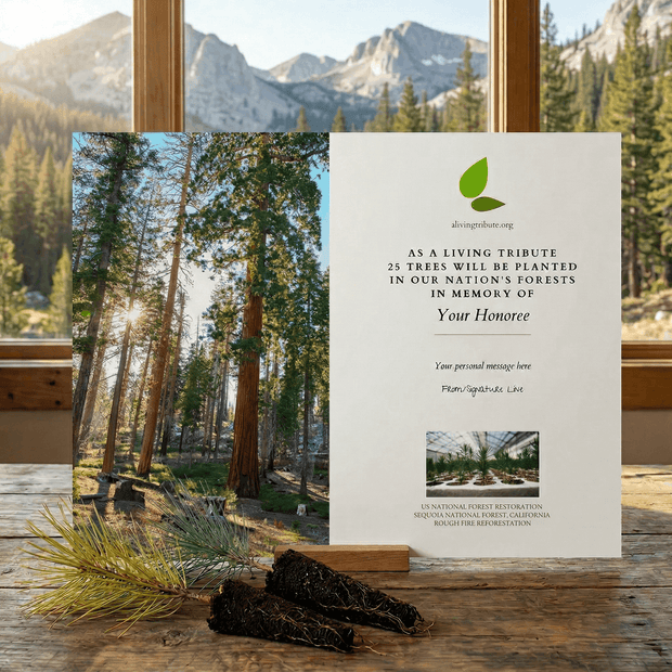 Forest tribute plaque with scenic background